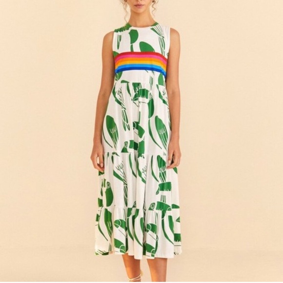 Farm Rio Green Print Maxi Dress with Rainbow Stripe - Picture 2 of 10